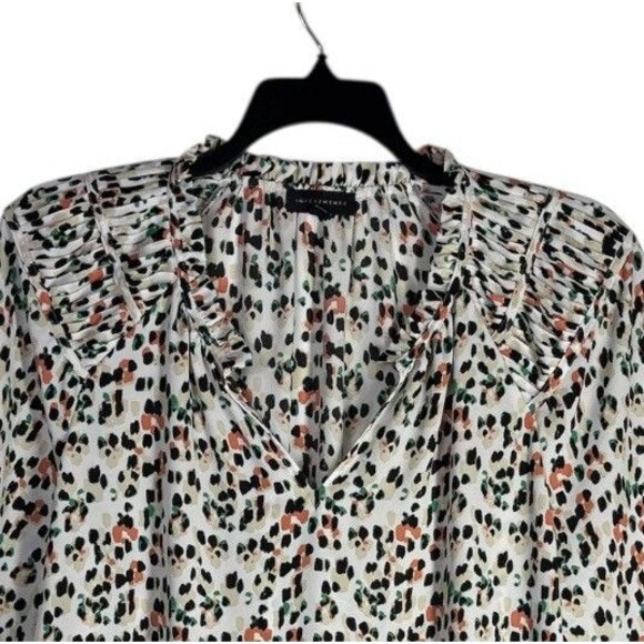 Investments Women's Peasant Blouse Size XL Leopard Print 3/4 Sleeve Ruffle Top - Picture 6 of 6